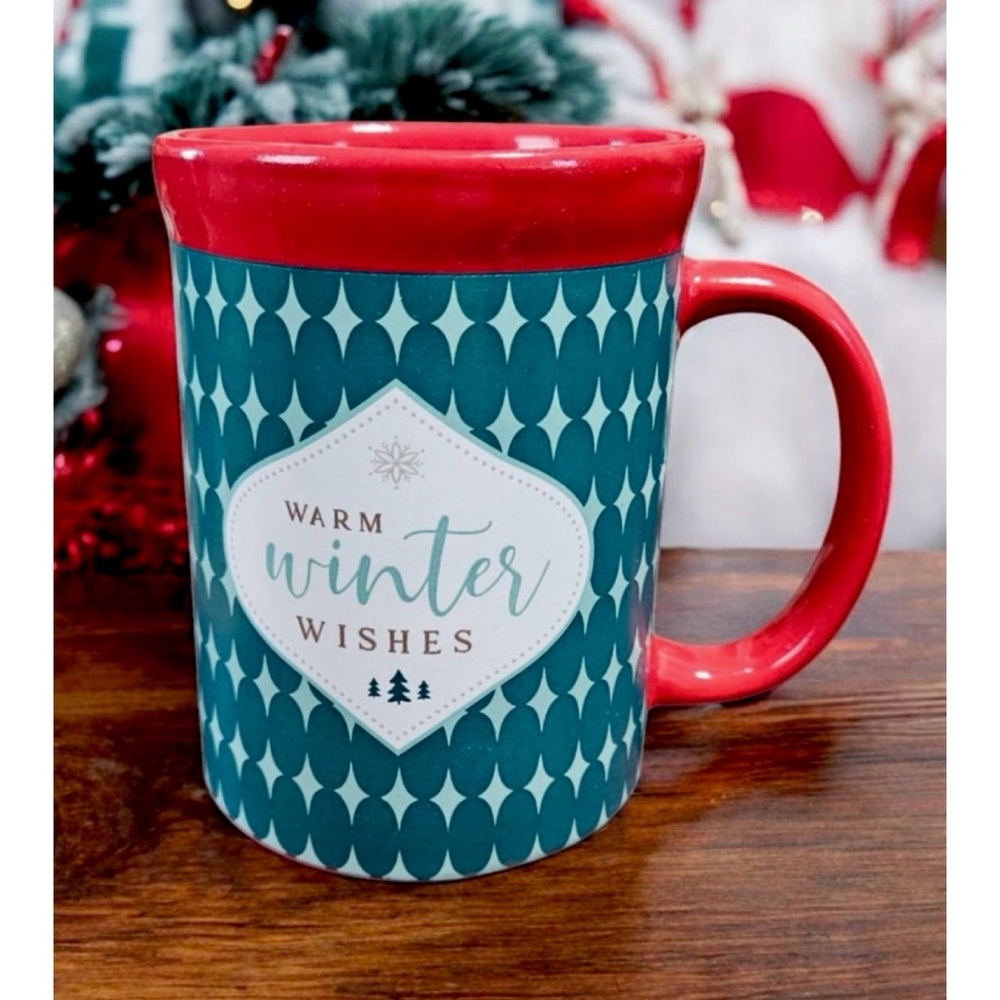 (NWOT) DESIGN PAC • Red/Teal Warm Winter Wishes Christmas Holiday Mug